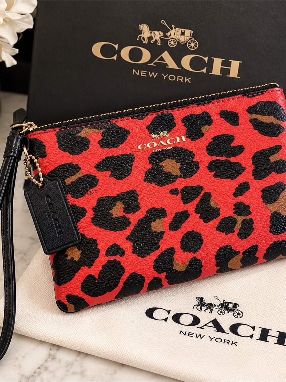 Coach Red Leopard Print Wristlet